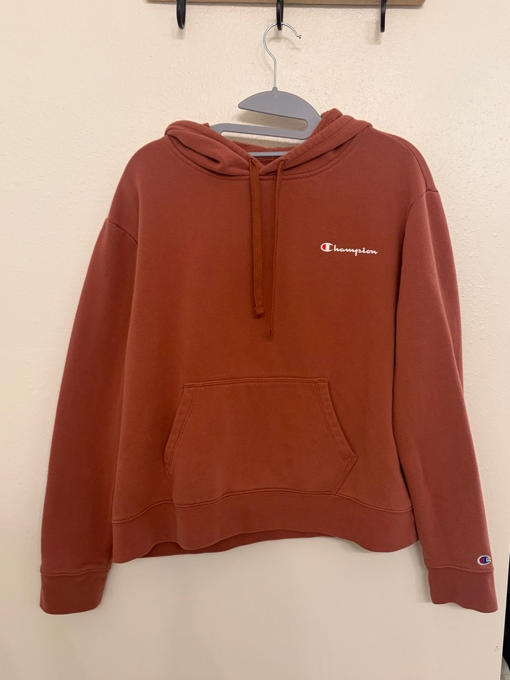 Champion Script Logo Sweatshirt Hoodie - Rust Pink - Size Large